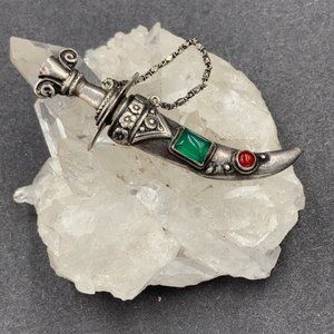 Vintage Sterling Gemstone Sword in Sheath Brooch